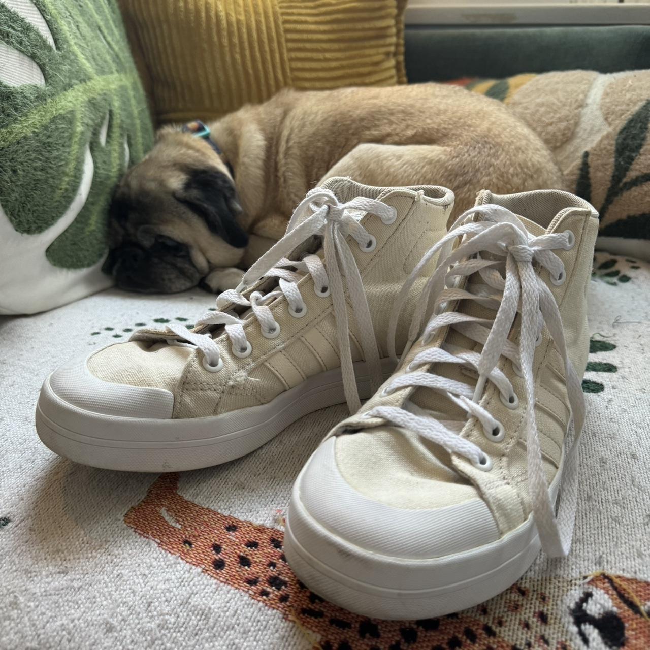 cute pastel yellow beige hightop sneakers. these are. Depop