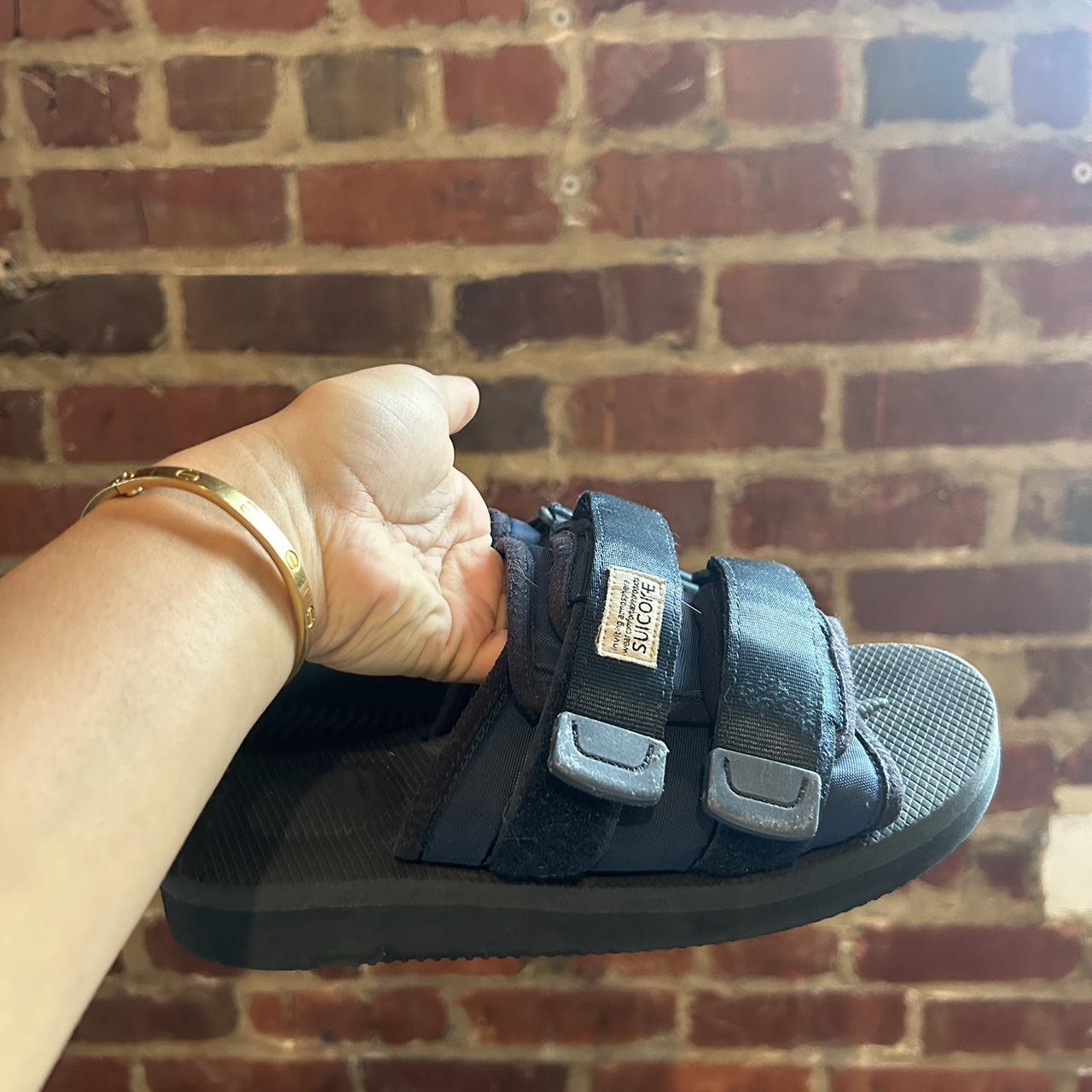 靴 SUICOKE everyone nylon silk sandals Navy Navy Blue Suicoke Slides Japanese streetwear | Depop