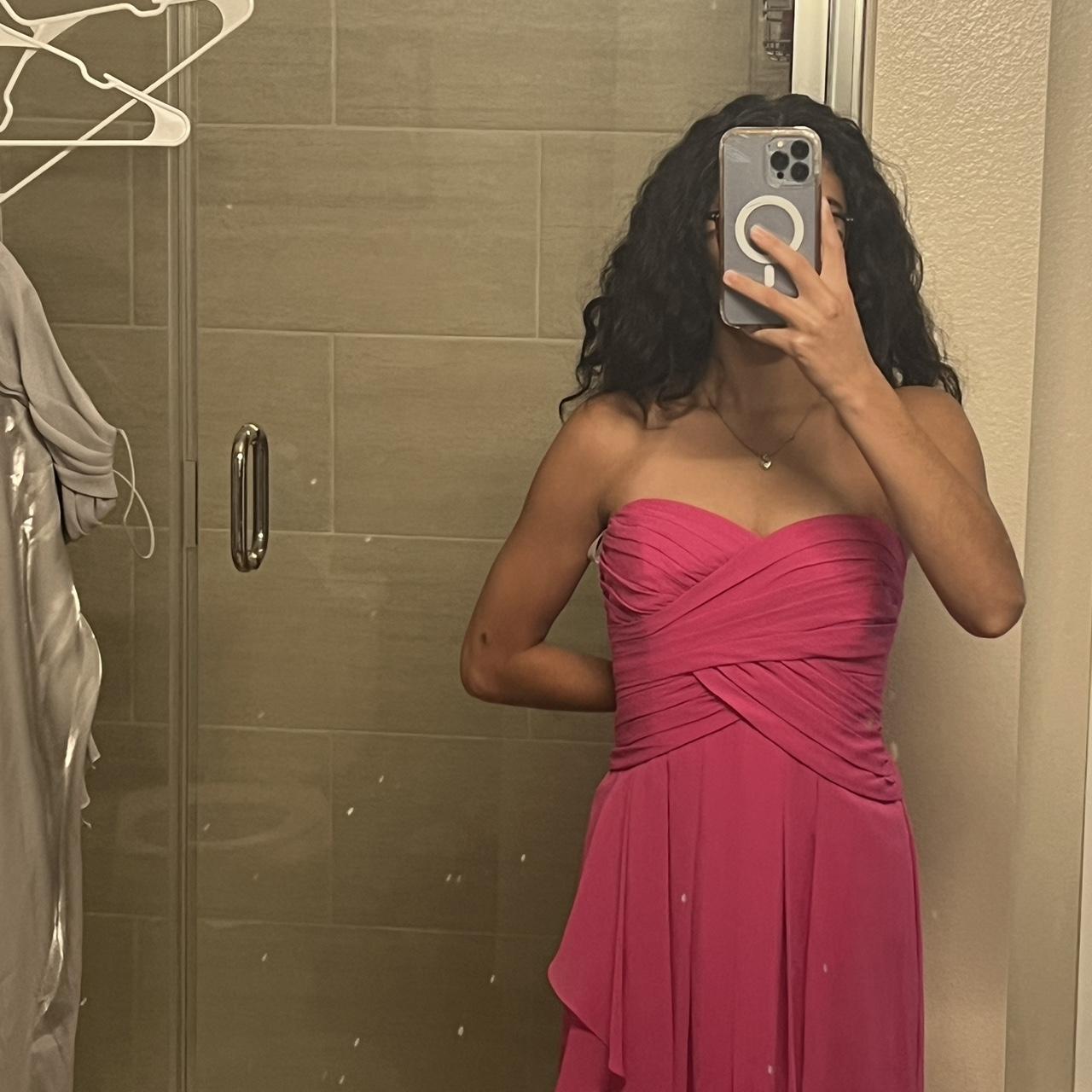 Hot pink medium length dress. Strapless davidsbridal Depop