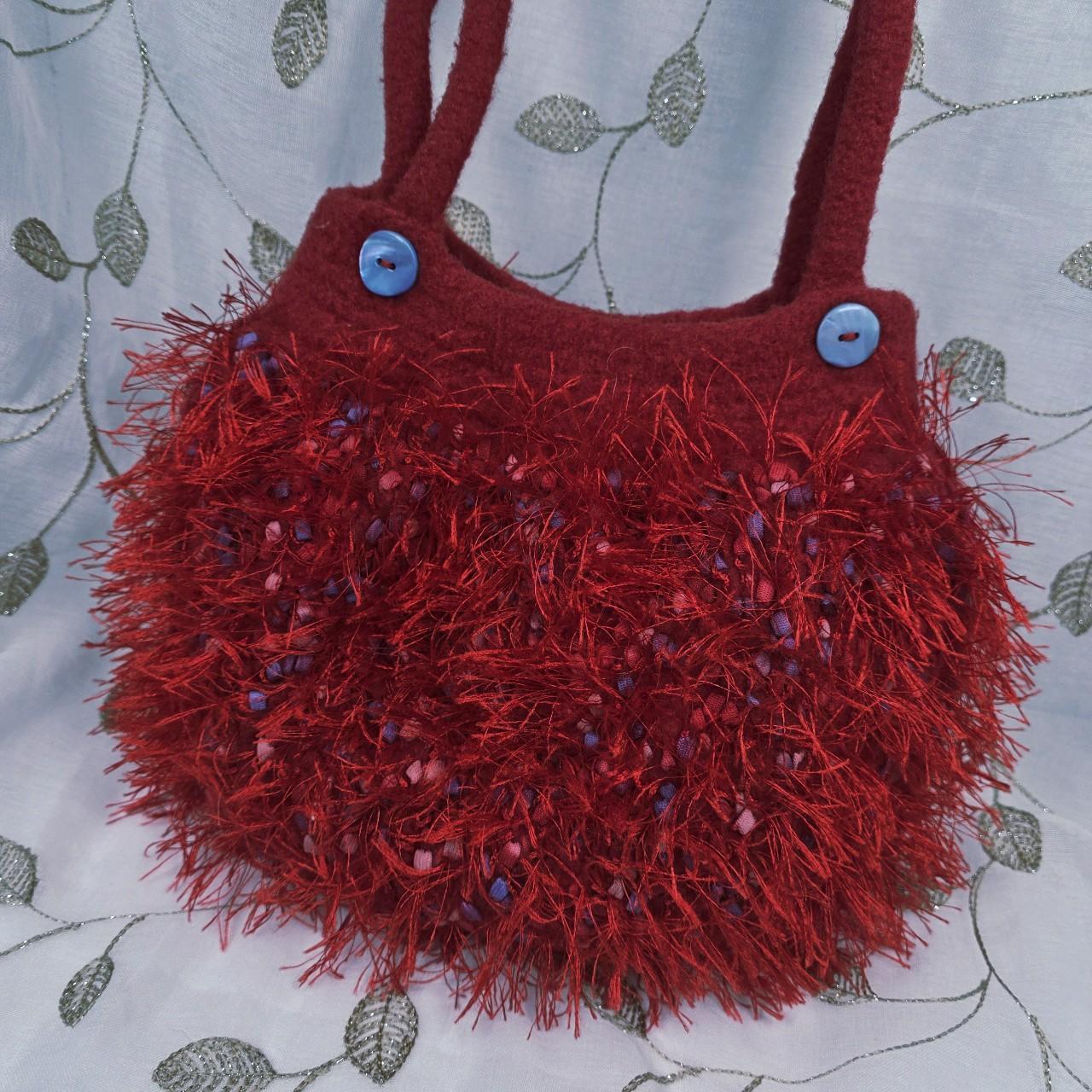 Women's Bag - Red/Multi – Handmade Red fuzzy felt… - image 2