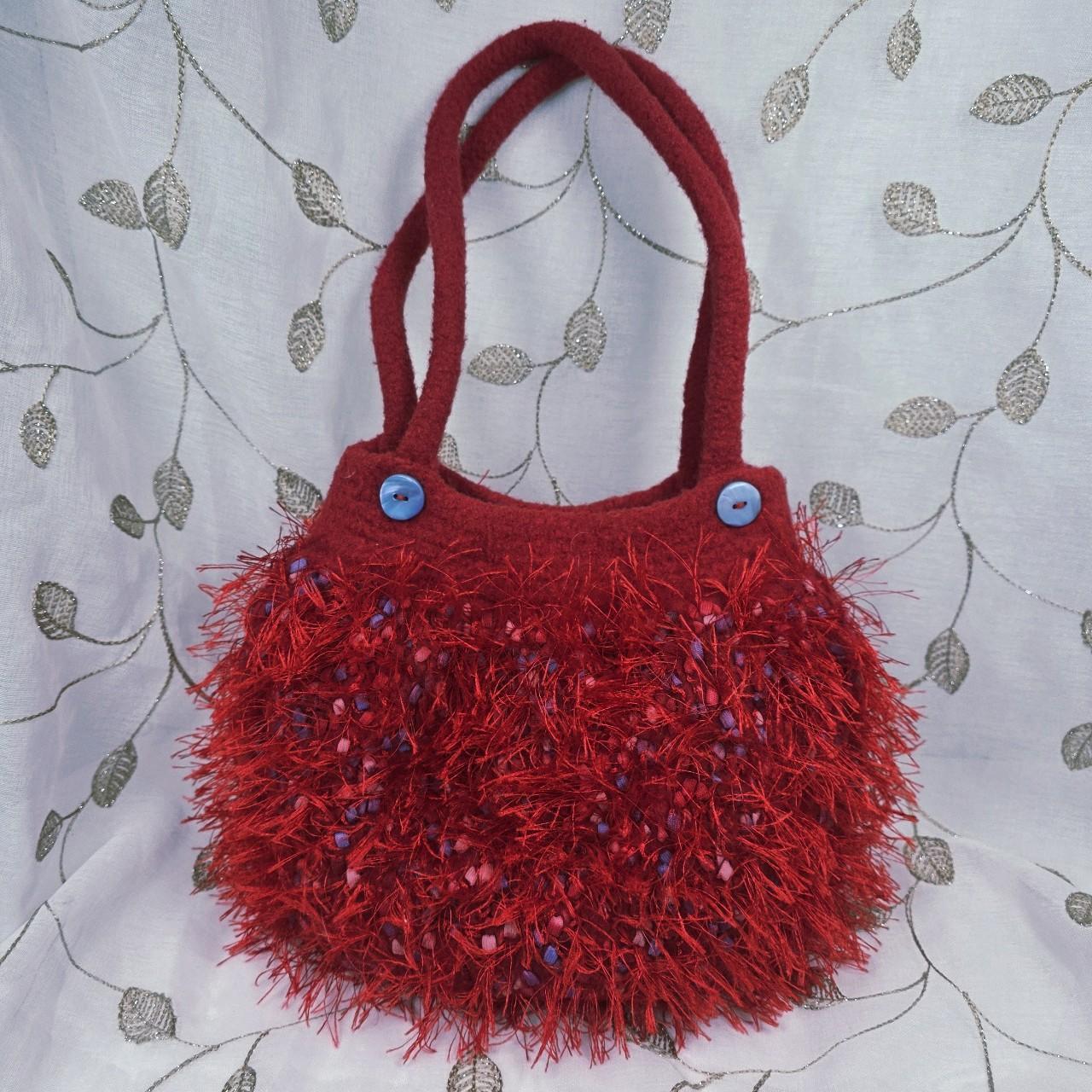 Women's Bag - Red/Multi – Handmade Red fuzzy felt… - image 1