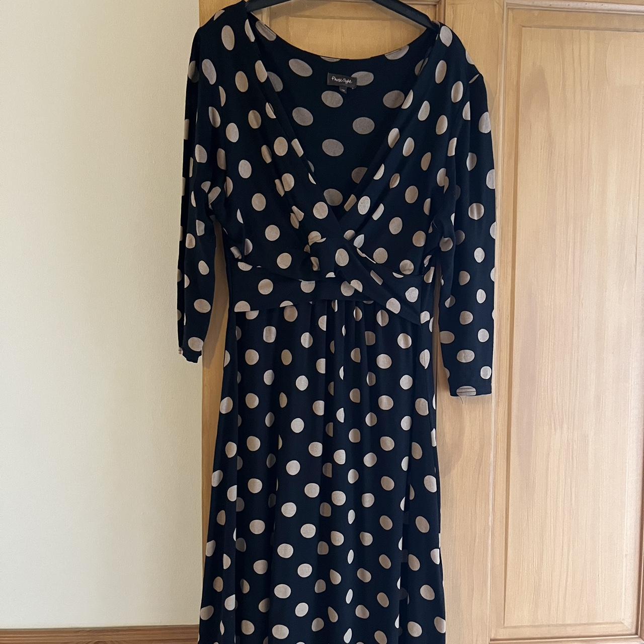 Phase eight dress black with beige polka dots. Good