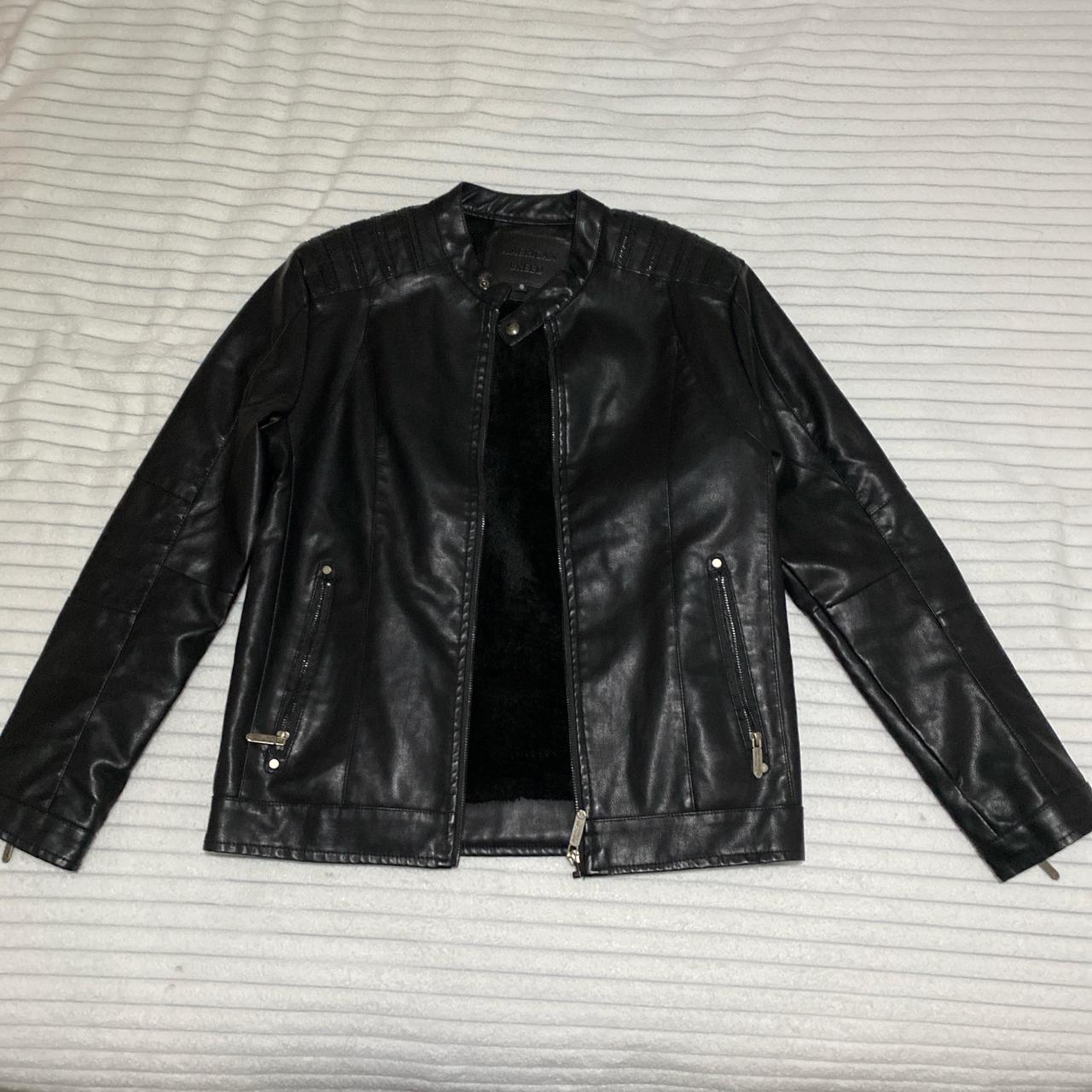 Black leather jacket with zipper pockets... Depop