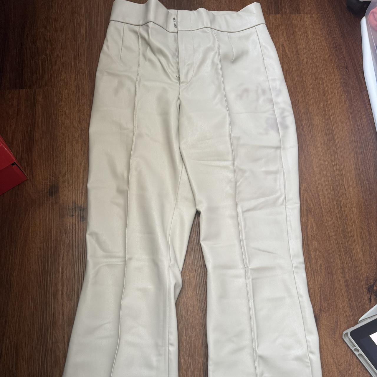 Zara cream faux leather pants with staining Depop