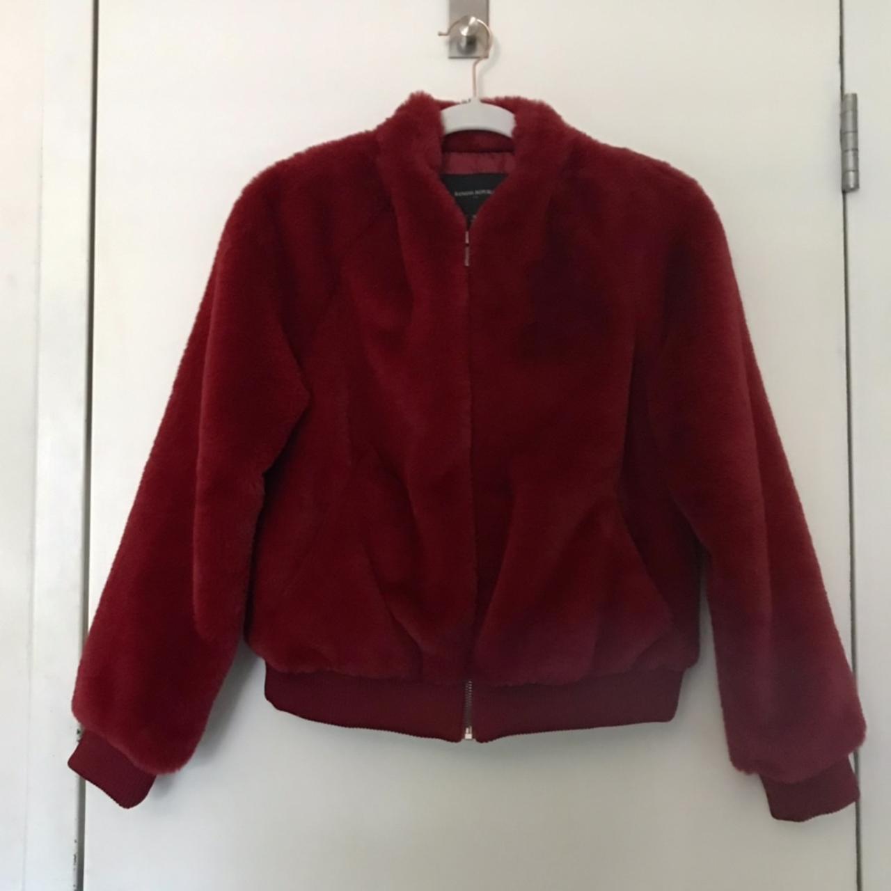 BANANA REPUBLIC Red Faux Fur Bomber Jacket RETAIL. Depop