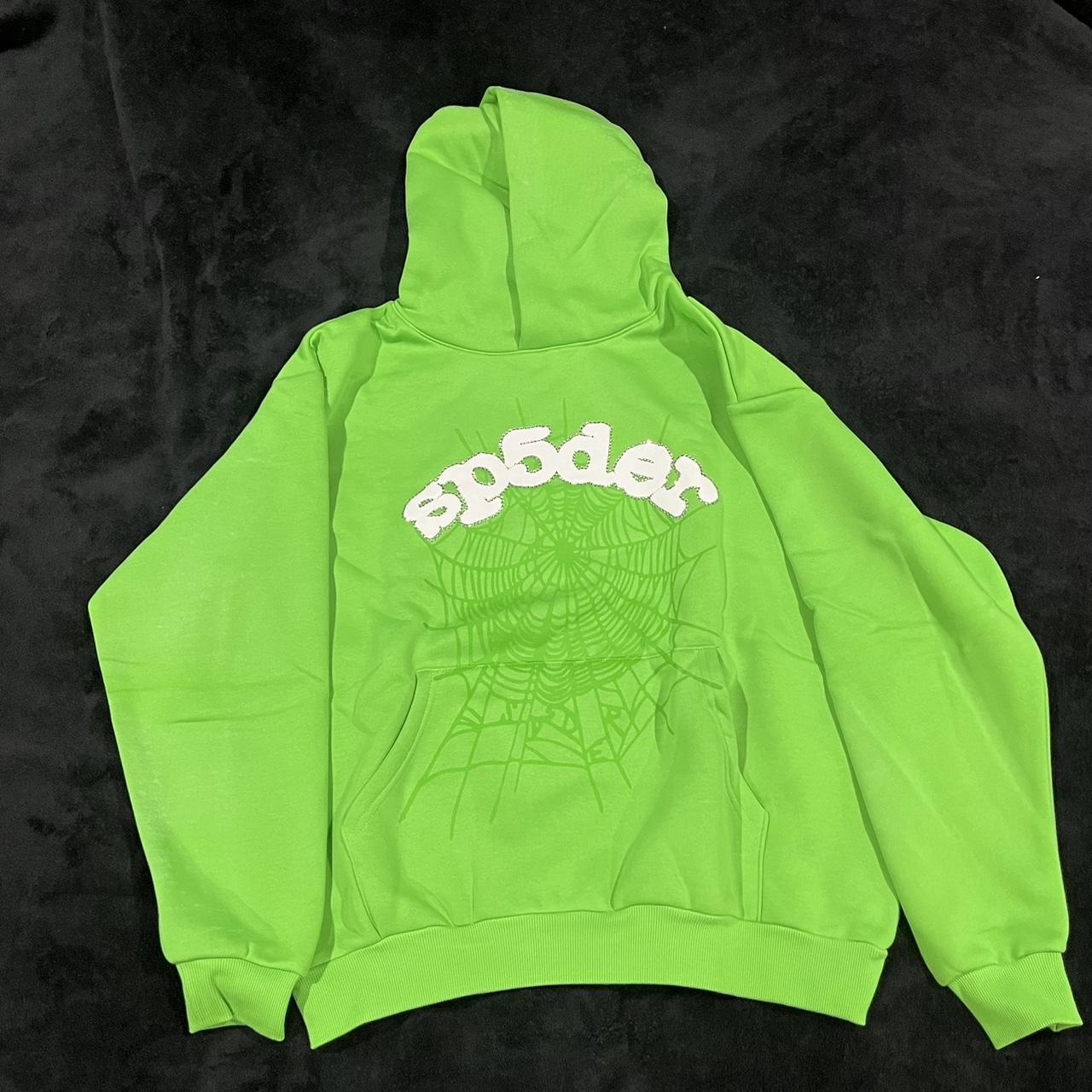 Neon green Sp5der hoodie 1:1 size large Depop