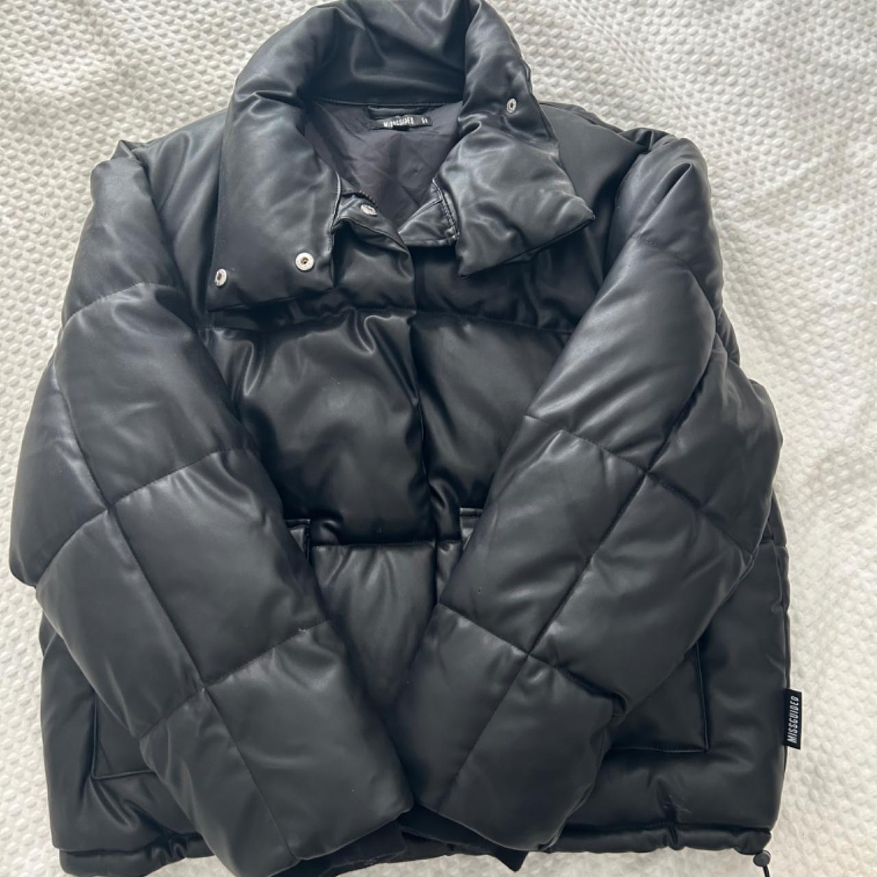 Black faux leather missguided puffer coat