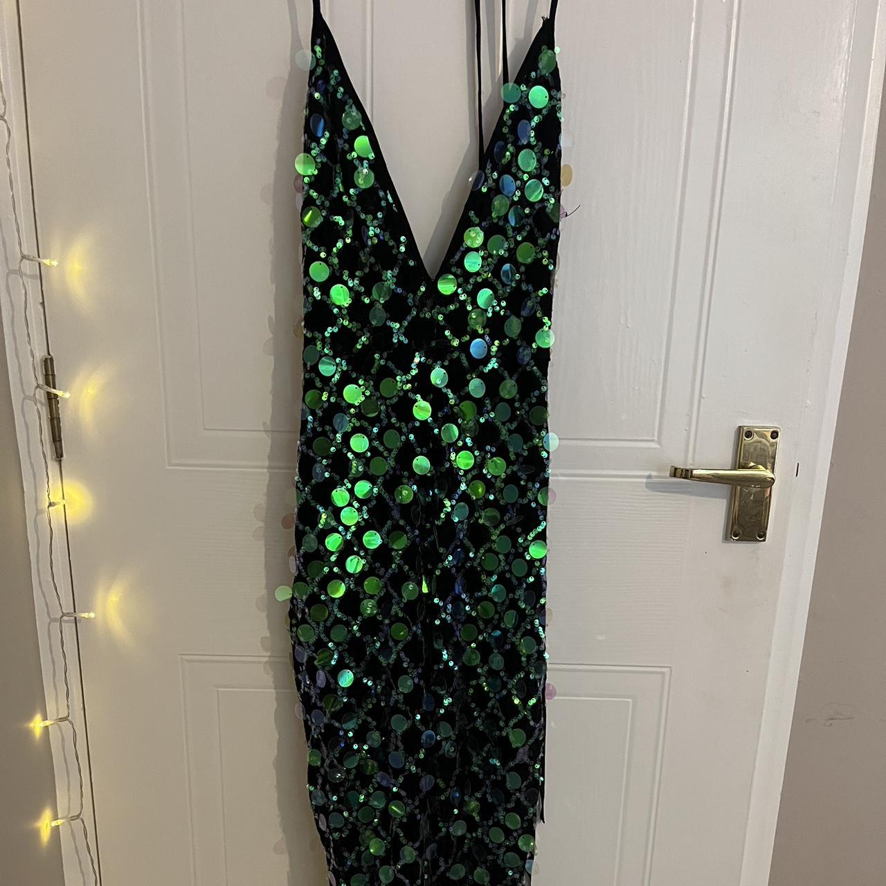 Green sequin jumpsuit from Pretty Little Thing,