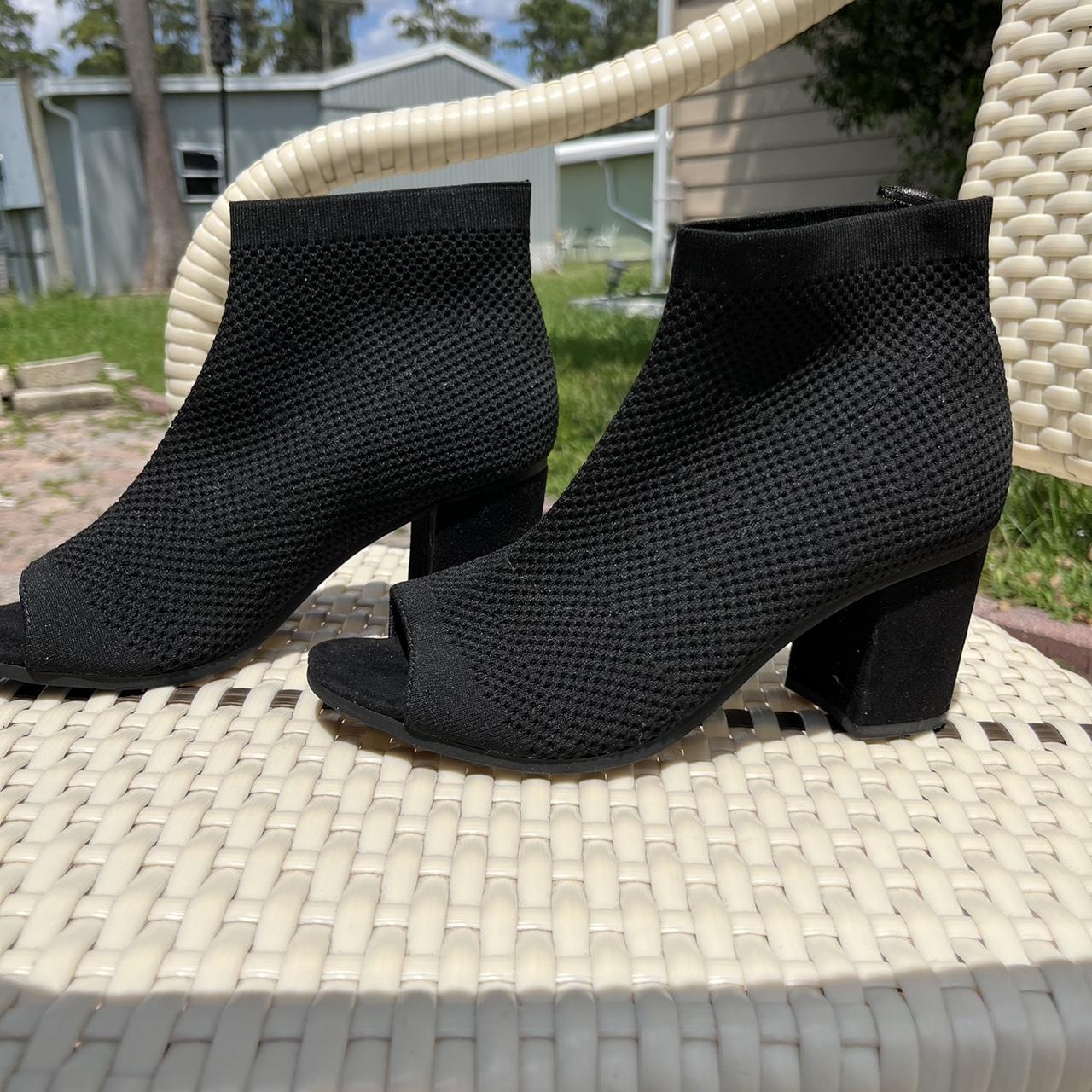 Black open toe ankle boots with a stretchy