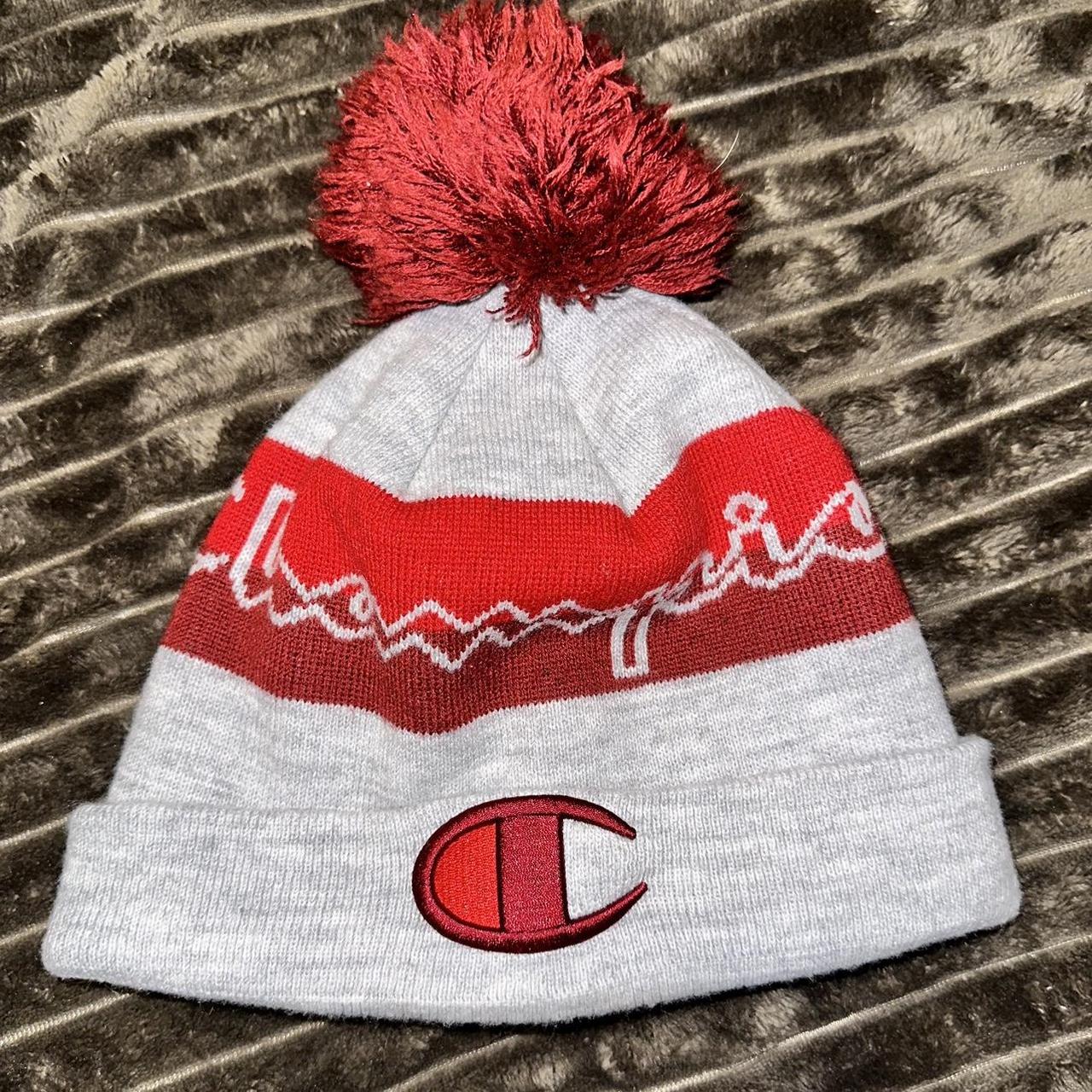grey/red champion beanie pre-loved excellent condition Depop
