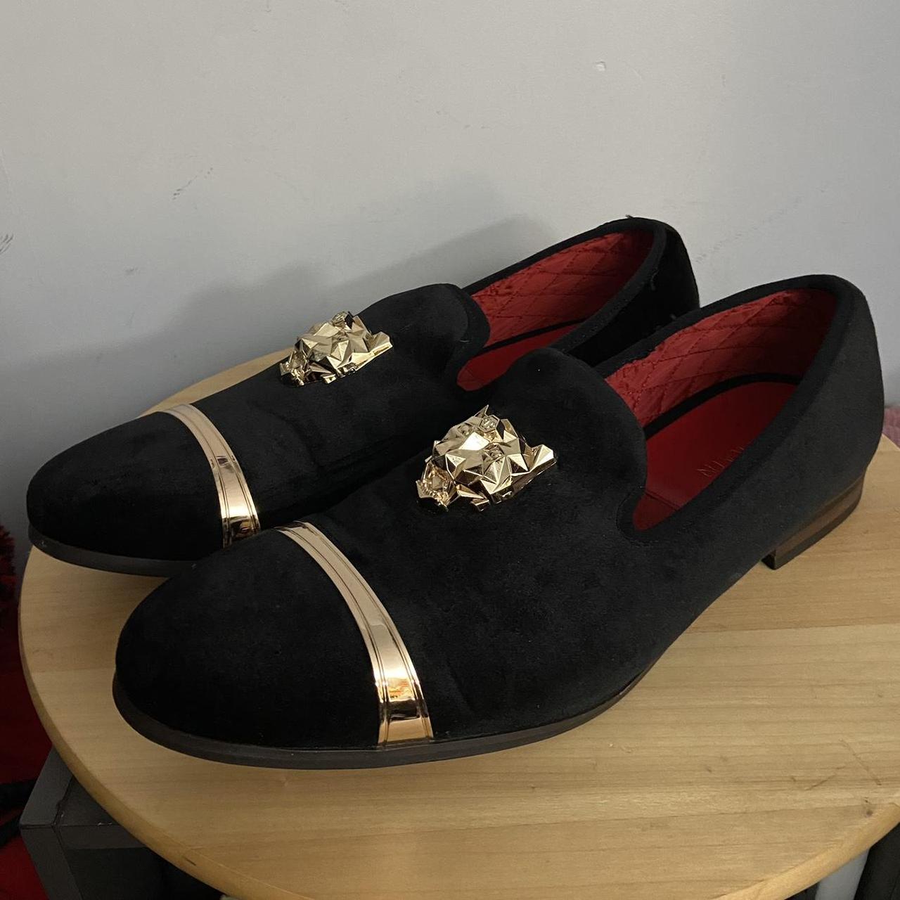 Gold red outlet bottom loafers