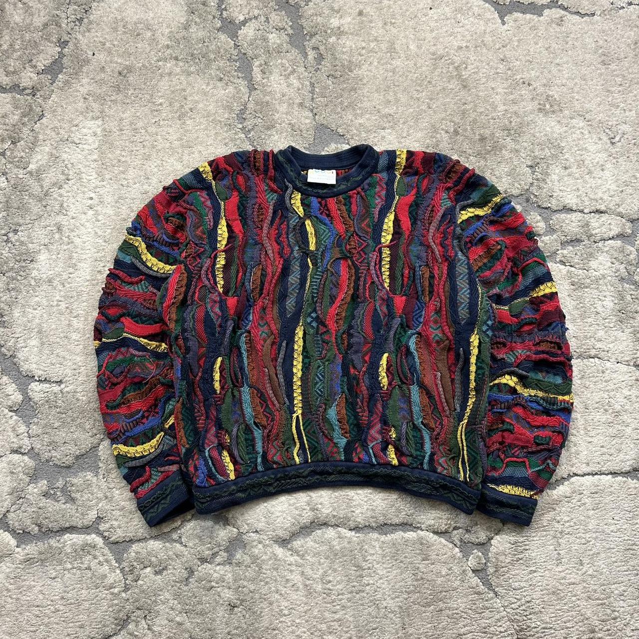 Vintage 90s Coogi Multicolor 3D Knit Sweater Size | Depop