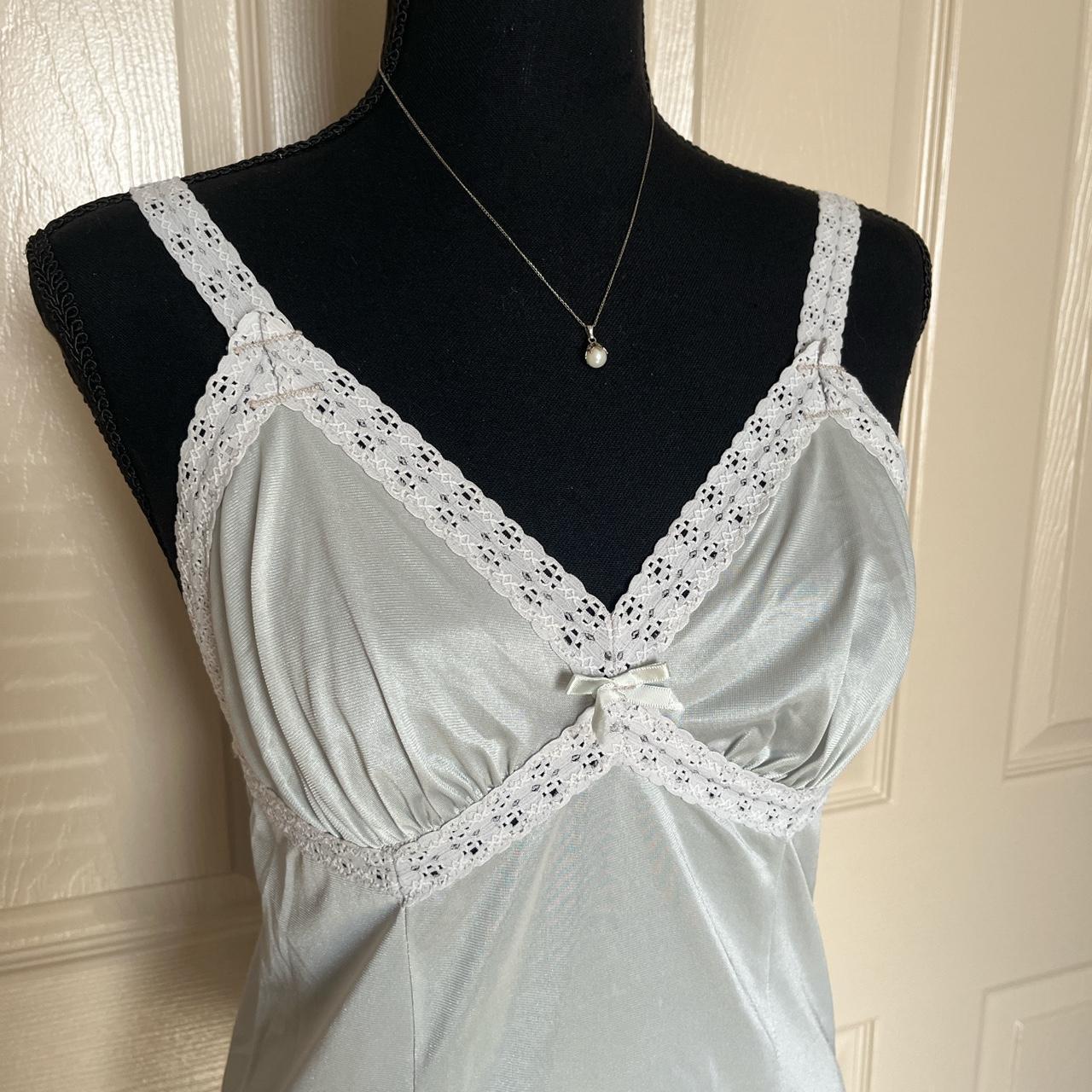 coquette cottage core grey lace tank top with bow... Depop