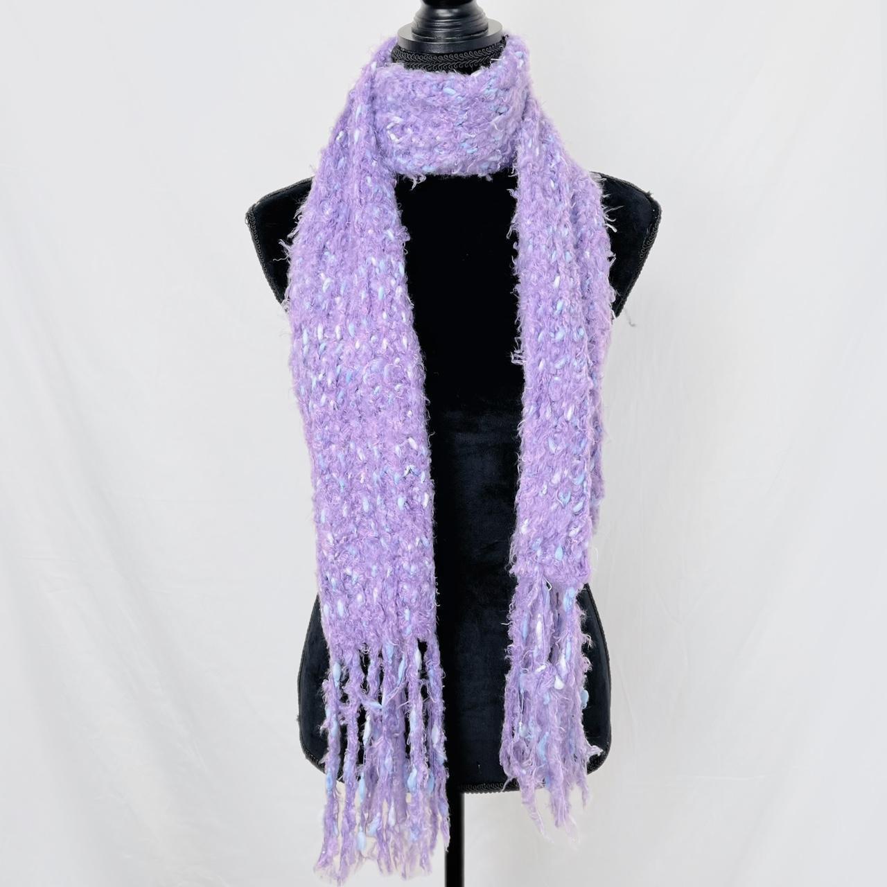 Vintage purple shaggy fringe knit scarf Made in... - Depop