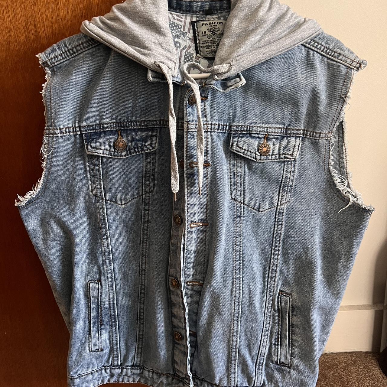 Cut off jean jacket with hoodie Like new size medium Depop