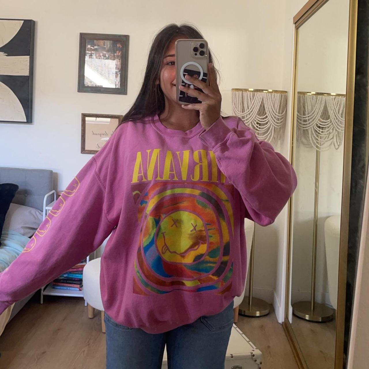 Nirvana sweatshirt urban outfitters pink Cute well. Depop