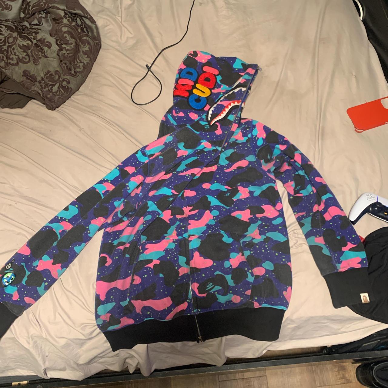 BAPE x Kid Cudi Shark Full Zip Hoodie 'Navy' Dm | Depop