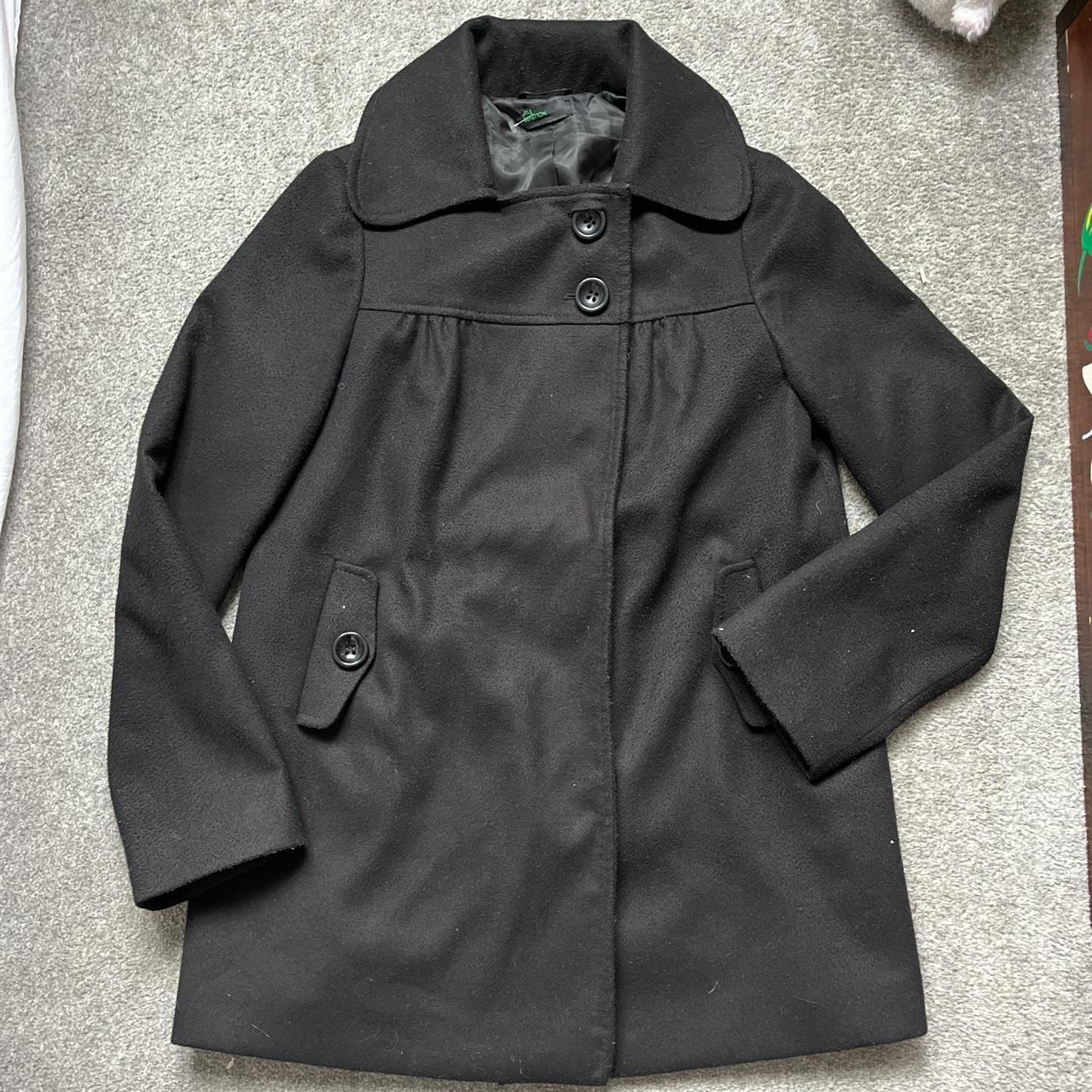 Cutest black Benetton Pea Coat High neck button up... - Depop