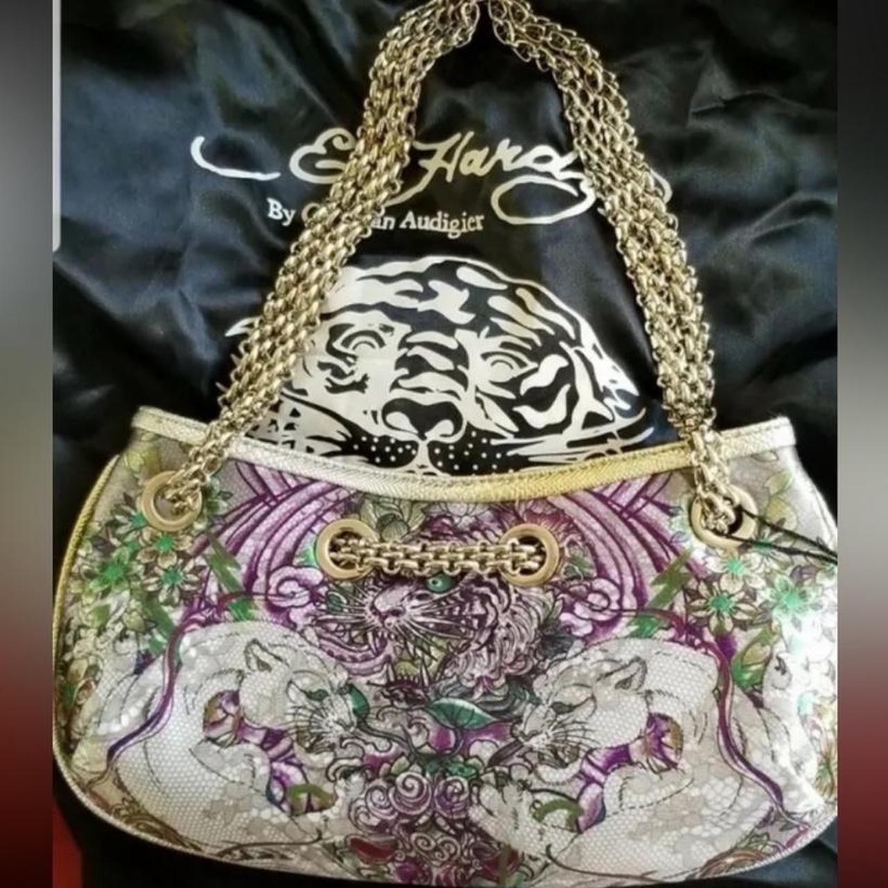Ed Hardy white and purple bag. Vintage hand purse. | Depop