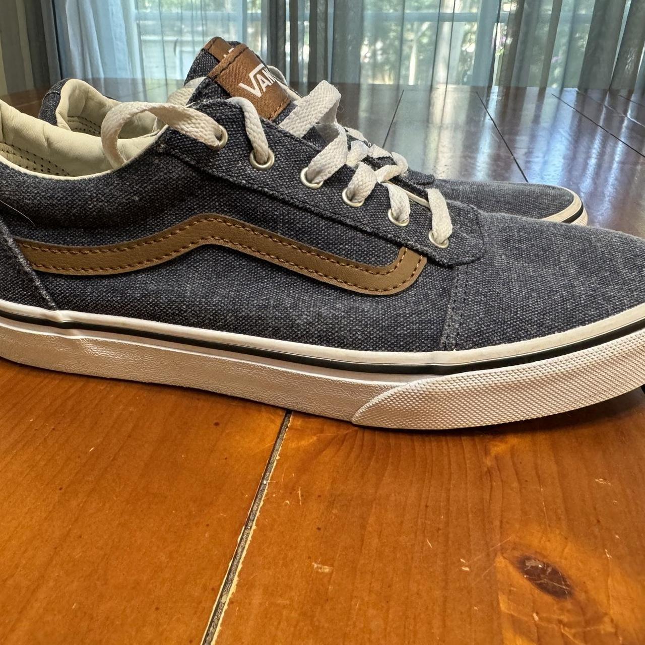 Blue Denim and tan trim canvas Vans size 7 Depop