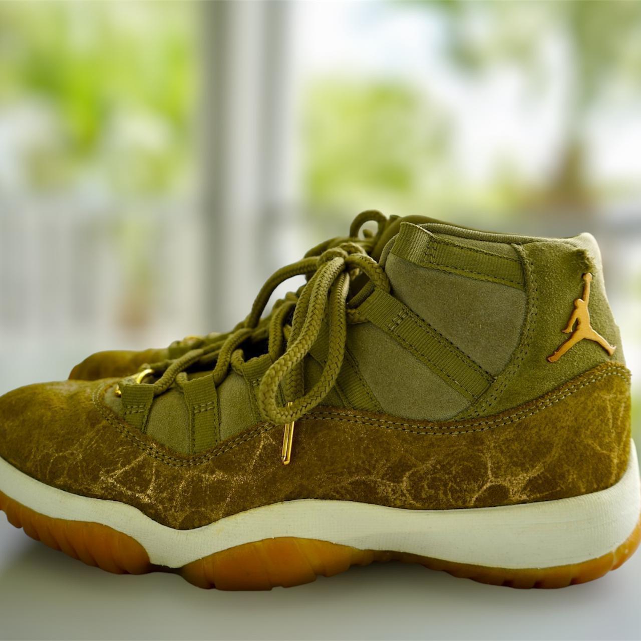 olive green and gold jordans