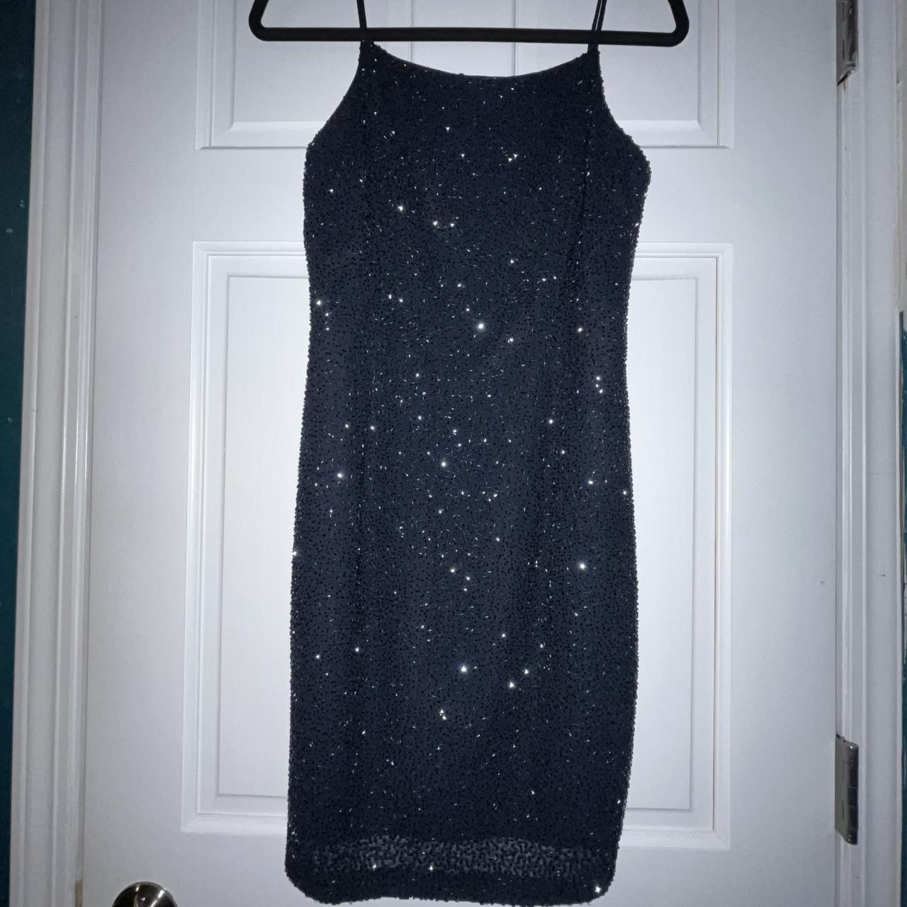 Dark navy blue sequin halter mini dress. Super cute... - Depop