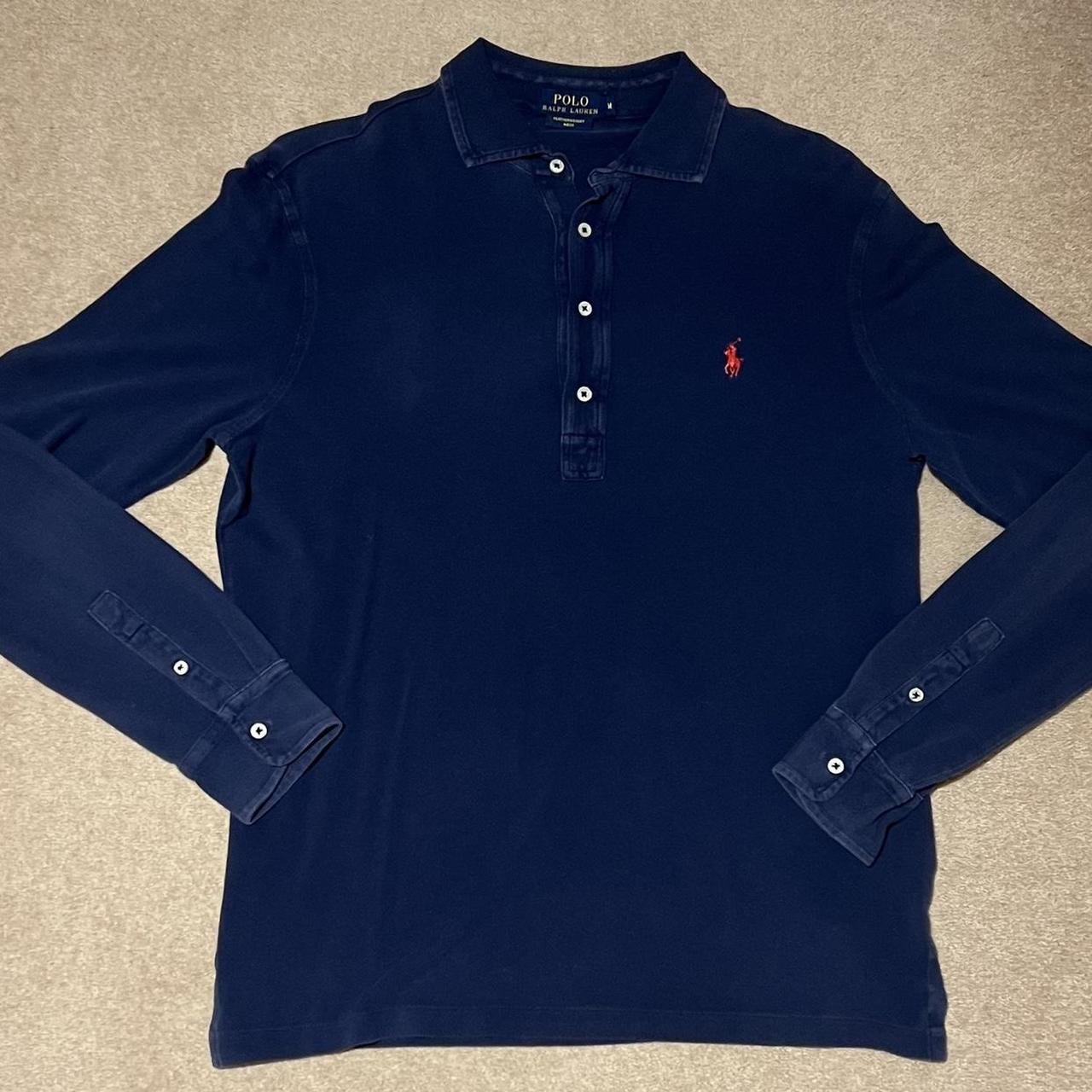 Ralph Lauren Long Sleeve Navy Polo Shirt Medium,... - Depop