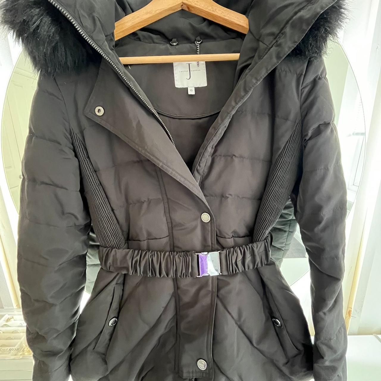 padded coat with fur hood and belt detail super. Depop