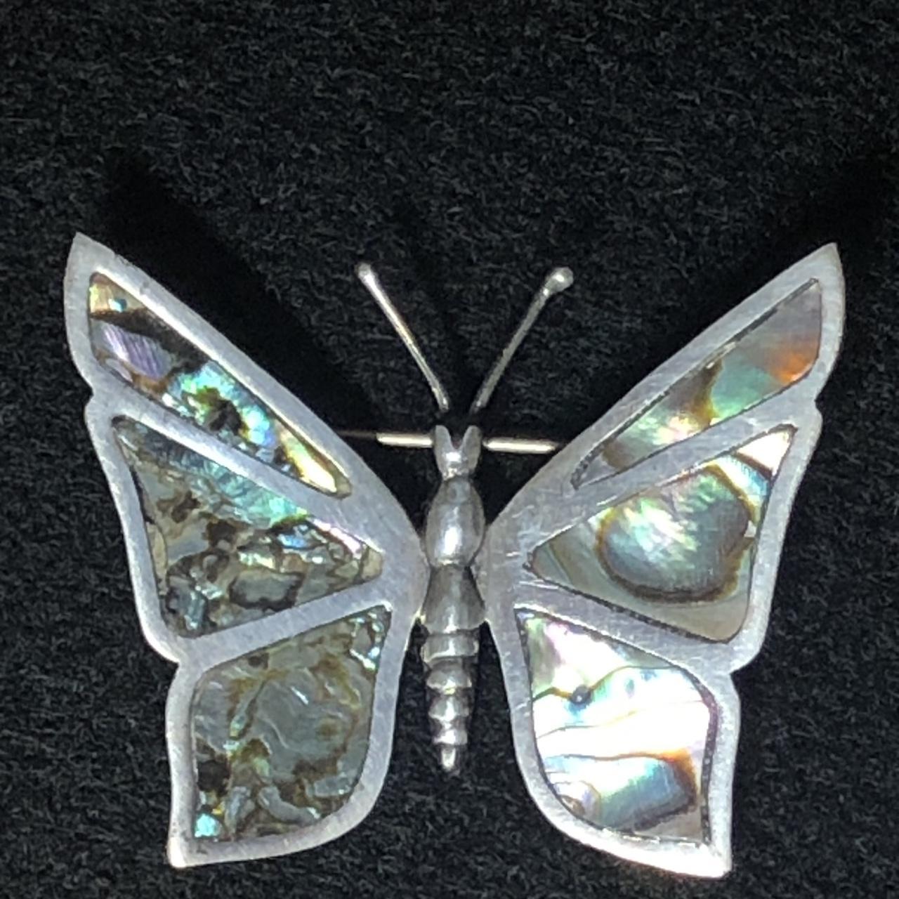 Vintage Mexican Sterling Silver Abalone Butterfly Brooch Pin signed on sale ECF