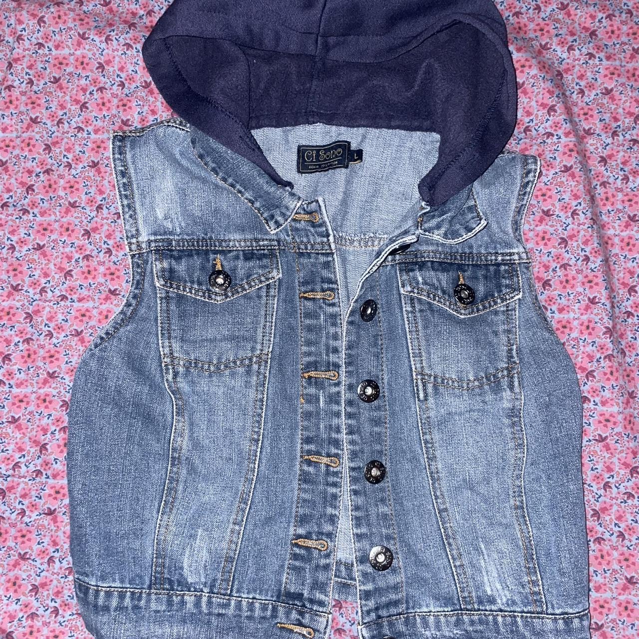 Blue and navy denim vest with hoodie y2k found at