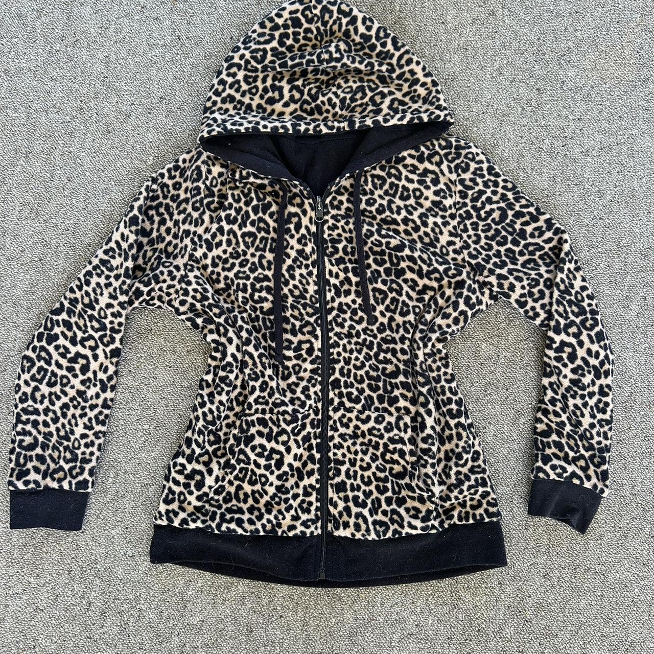 cheetah/leopard print zip up y2k fluffy fleece... - Depop