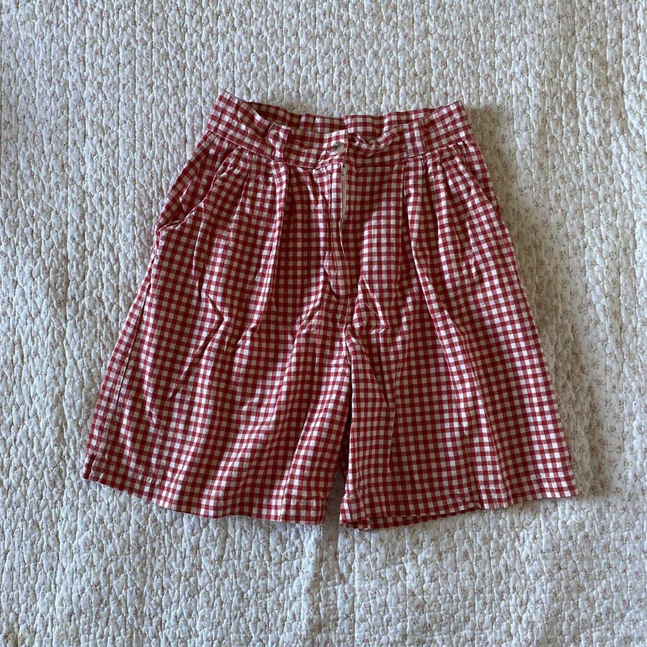 Red checkered print shorts Gingham print... - Depop