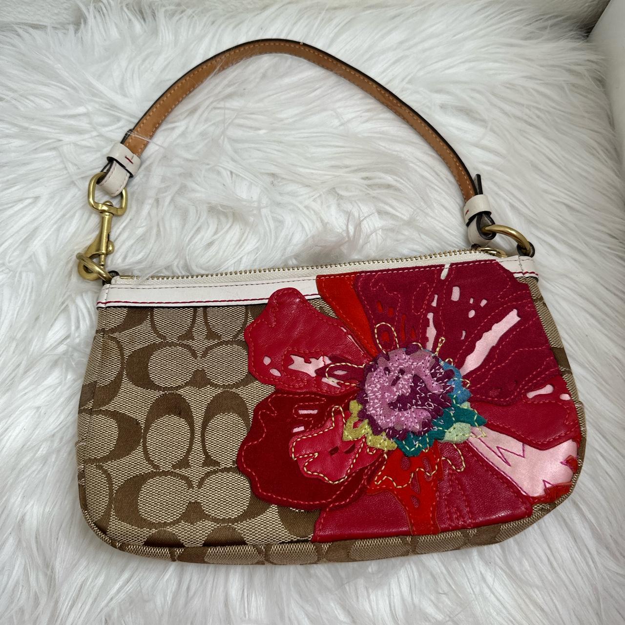 NWOT COACH Brown Logo Red Floral Print Prairie Small Crossbody Handbag Purse  | eBay