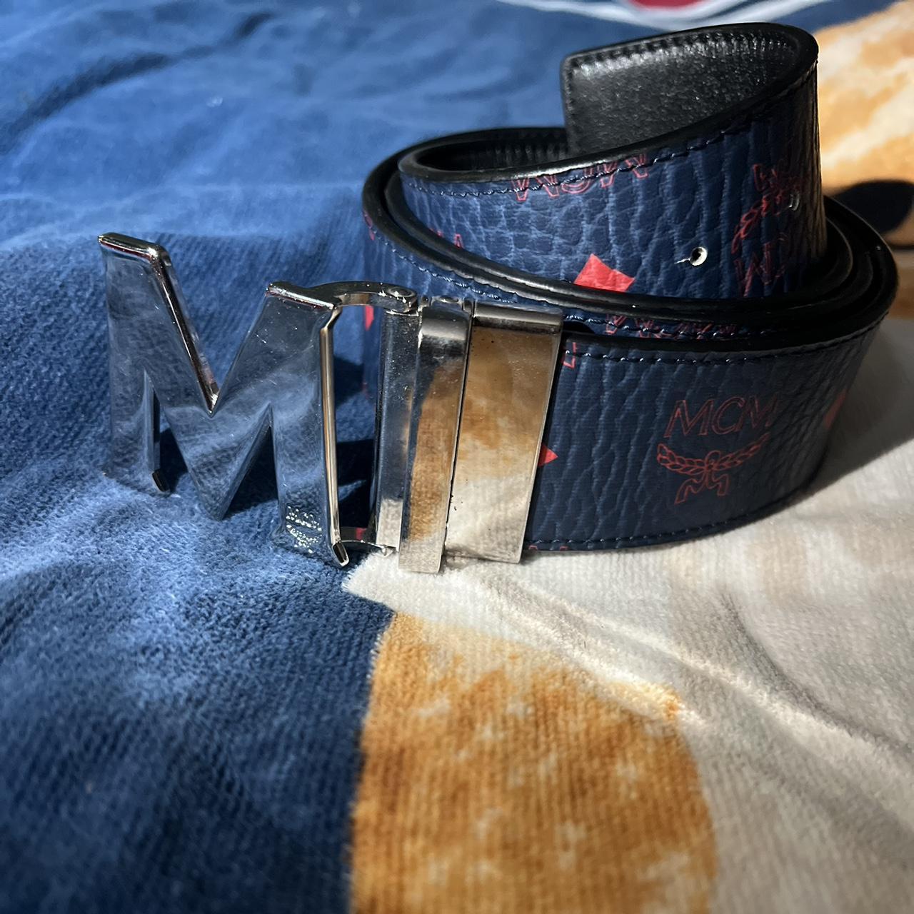 MCM blue outlet leather belt new