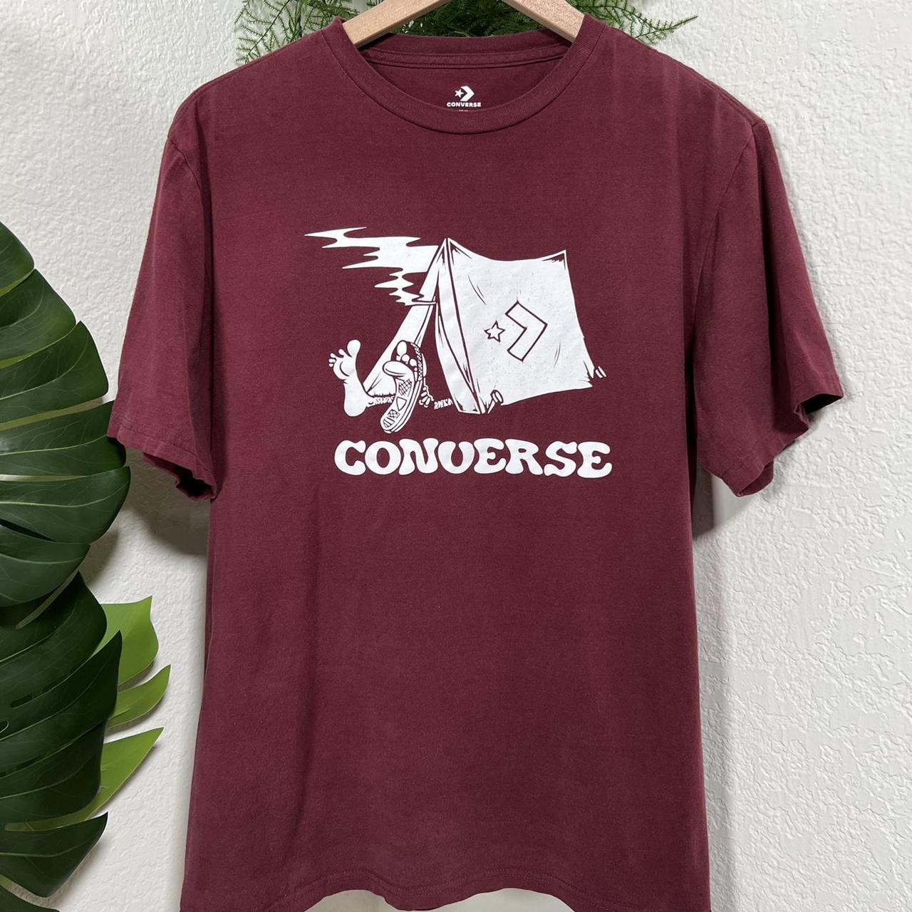 Converse Men's Burgundy and White T-shirt | Depop