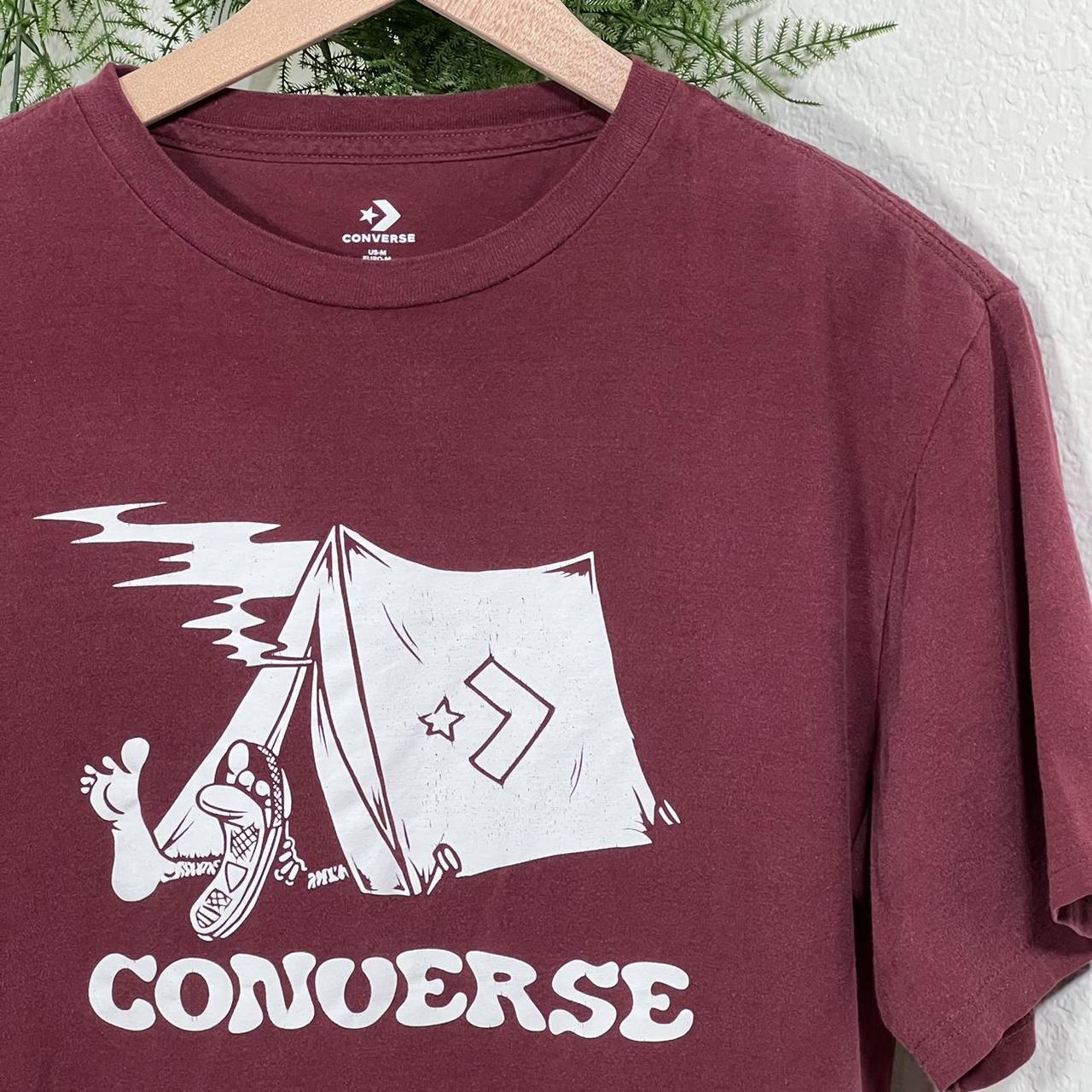 Converse Men's Burgundy and White T-shirt | Depop