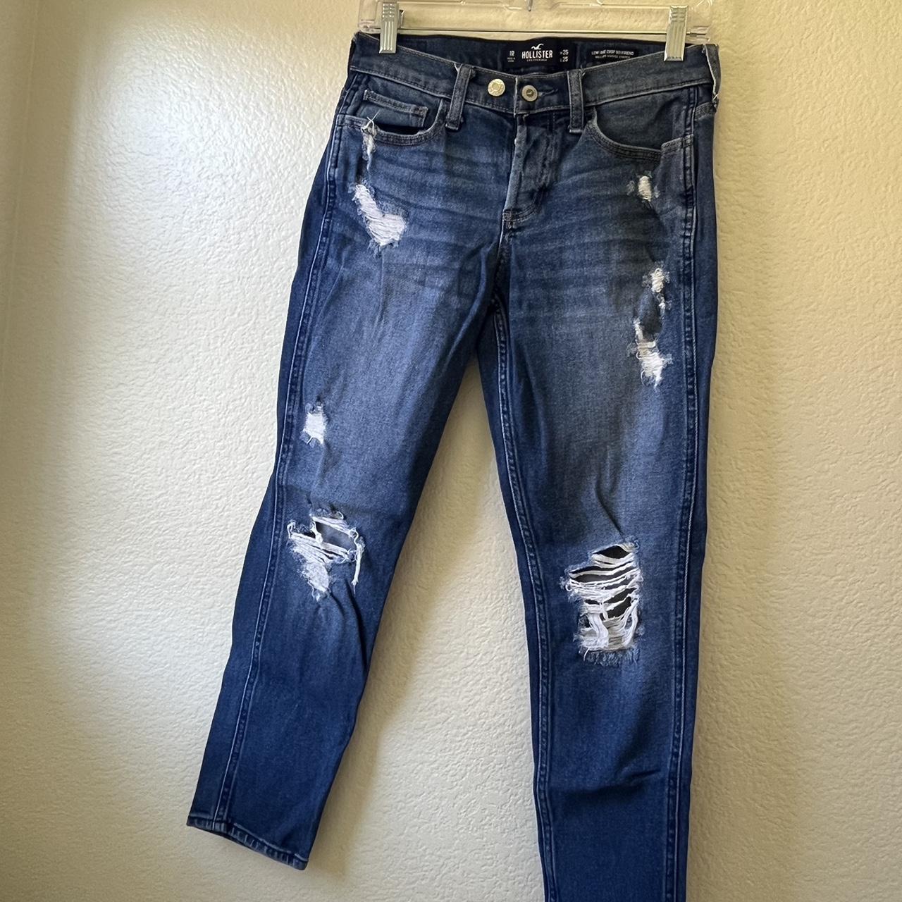 Ripped Low Rise Cropped Blue Boyfriend Jeans. Depop