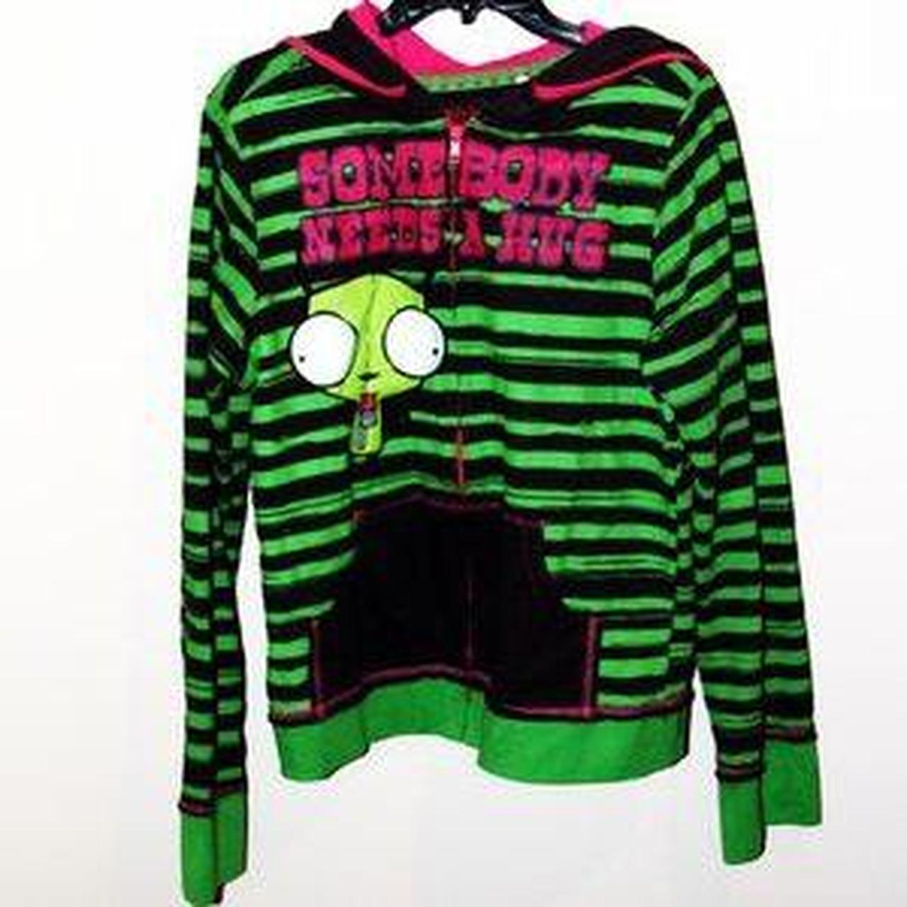 invader zim somebody needs a hug striped green | Depop