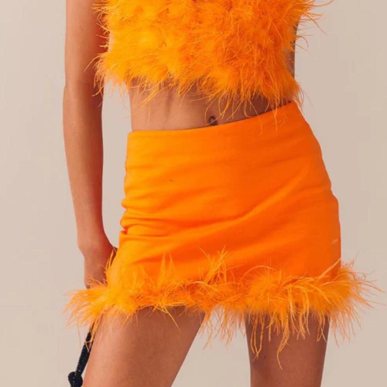 Orange fur trim skirt. Amazing colour perfect for. Depop