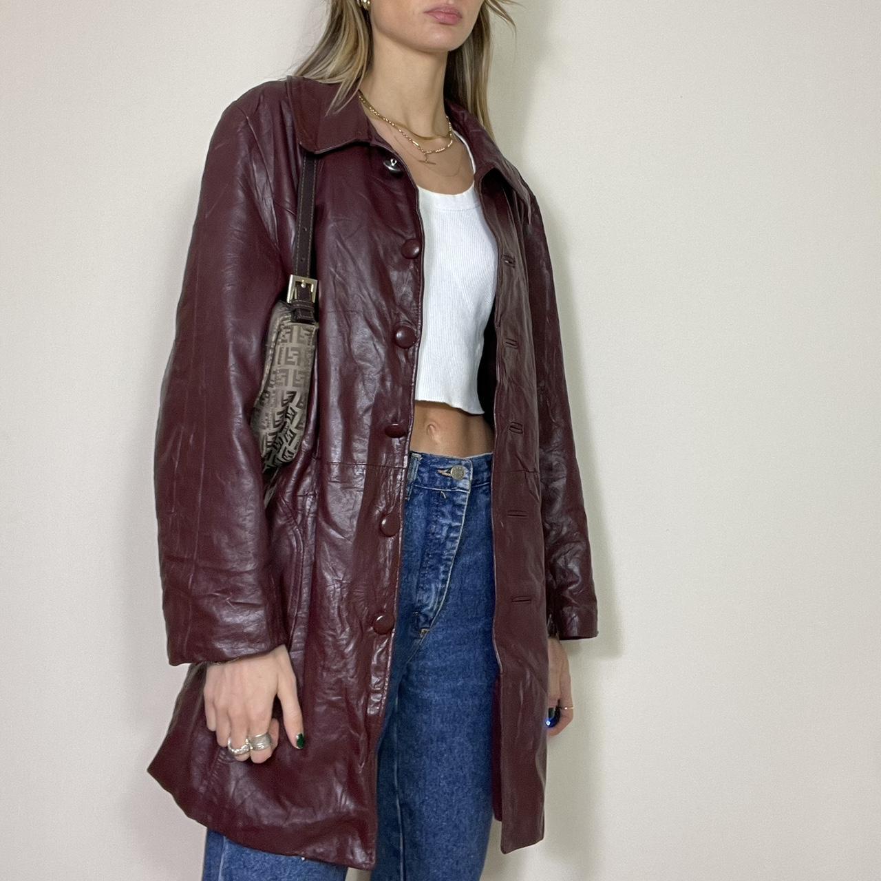 Y K Leather Coat Vintage Burgundy Leather Jacket Depop