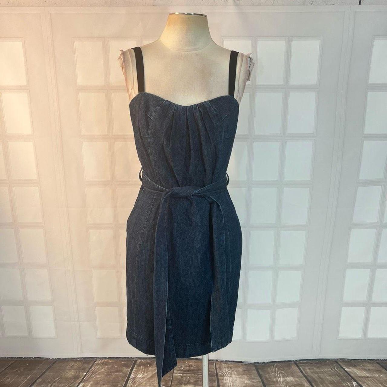 DKNY Blue Denim Belted Mini Pleated Sleeveless. Depop