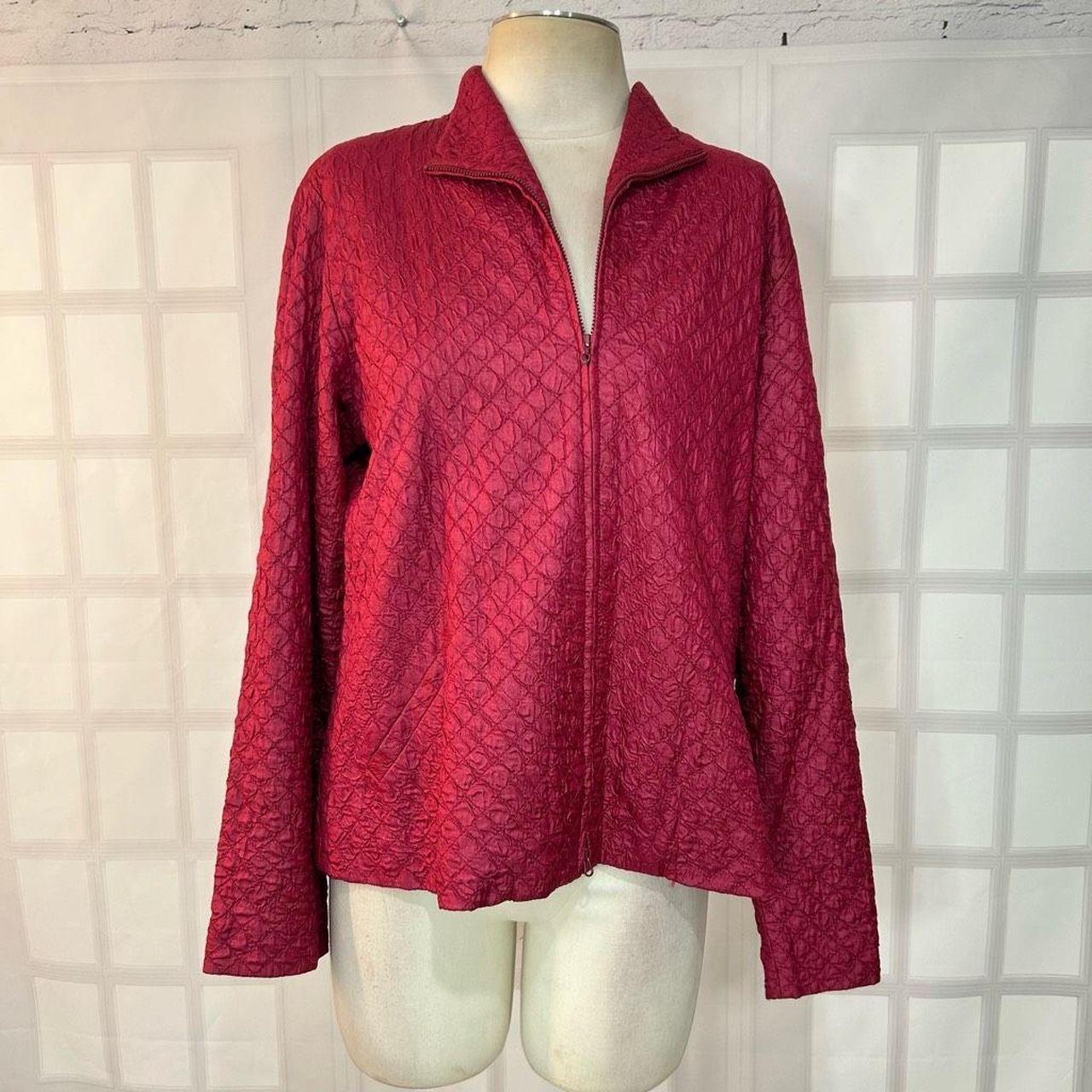 Eileen Fisher Red Quilted Zip Up silk Jacket Size. Depop