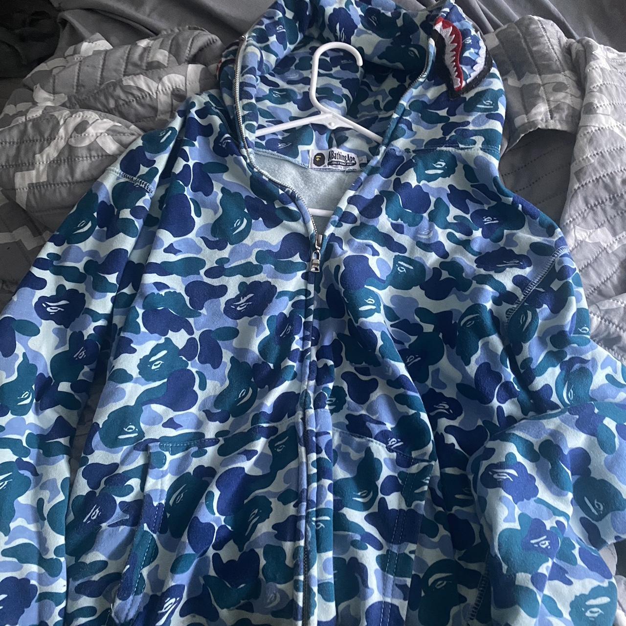 Blue and white BAPE zip up hoodie please feel. Depop