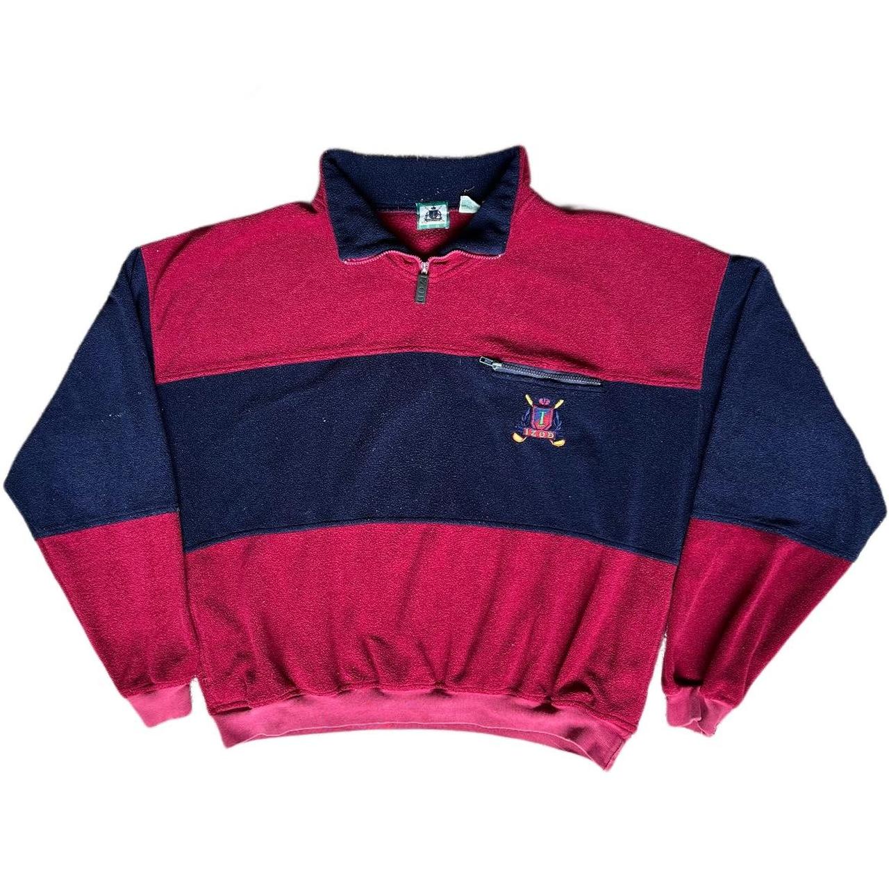 Vintage Izod Golf Fleece red/navy colorblock Depop