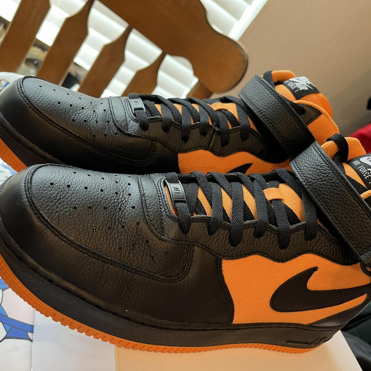 Nike Air Force 1 black and orange Nikeid size 12. Depop