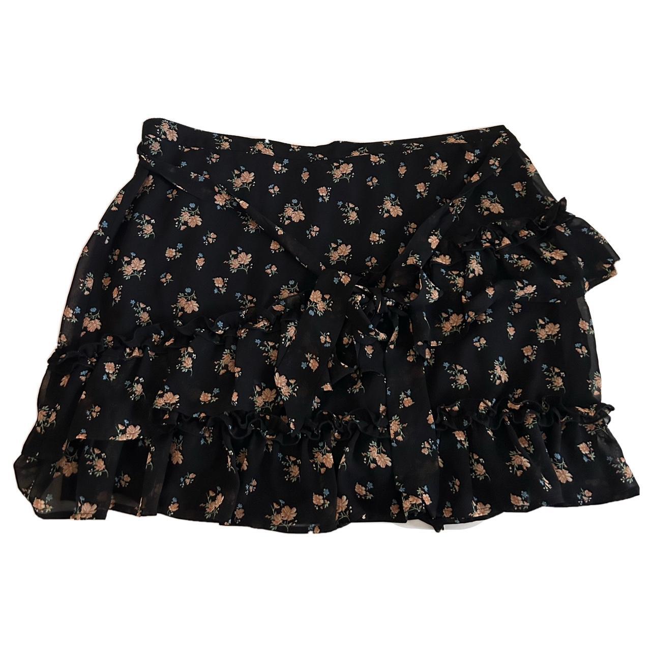 NOBO brand flowy mini skirt black with pink floral... - Depop