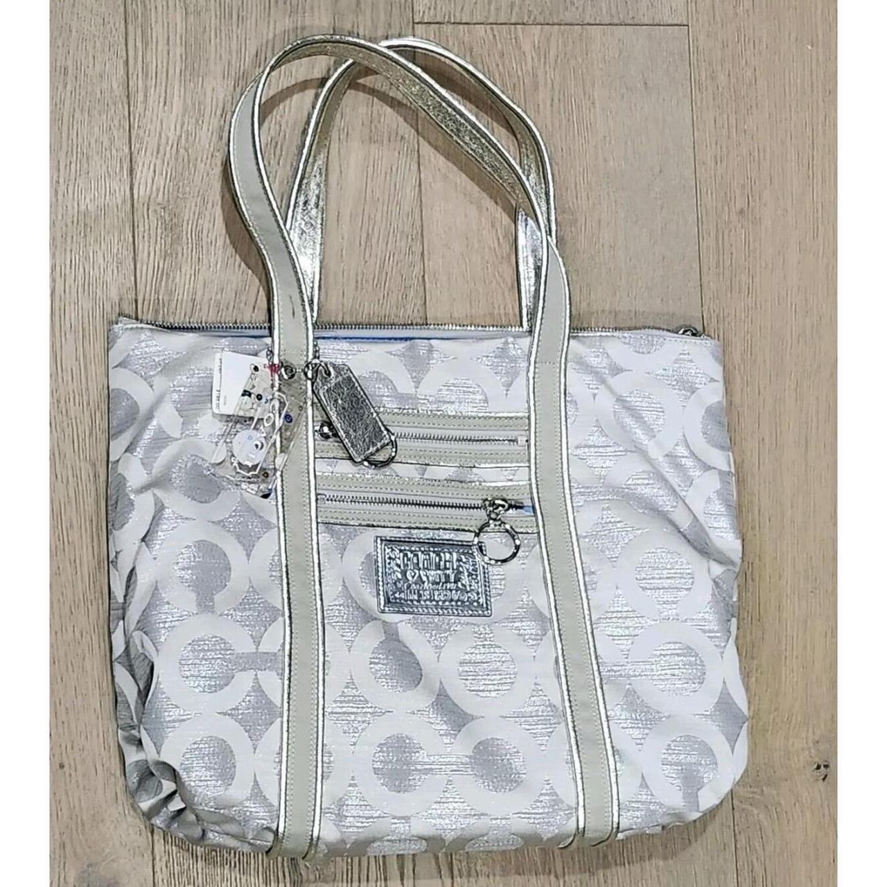 Y2K Coach Poppy Signature Gray Silver Hand Bag OP | Depop