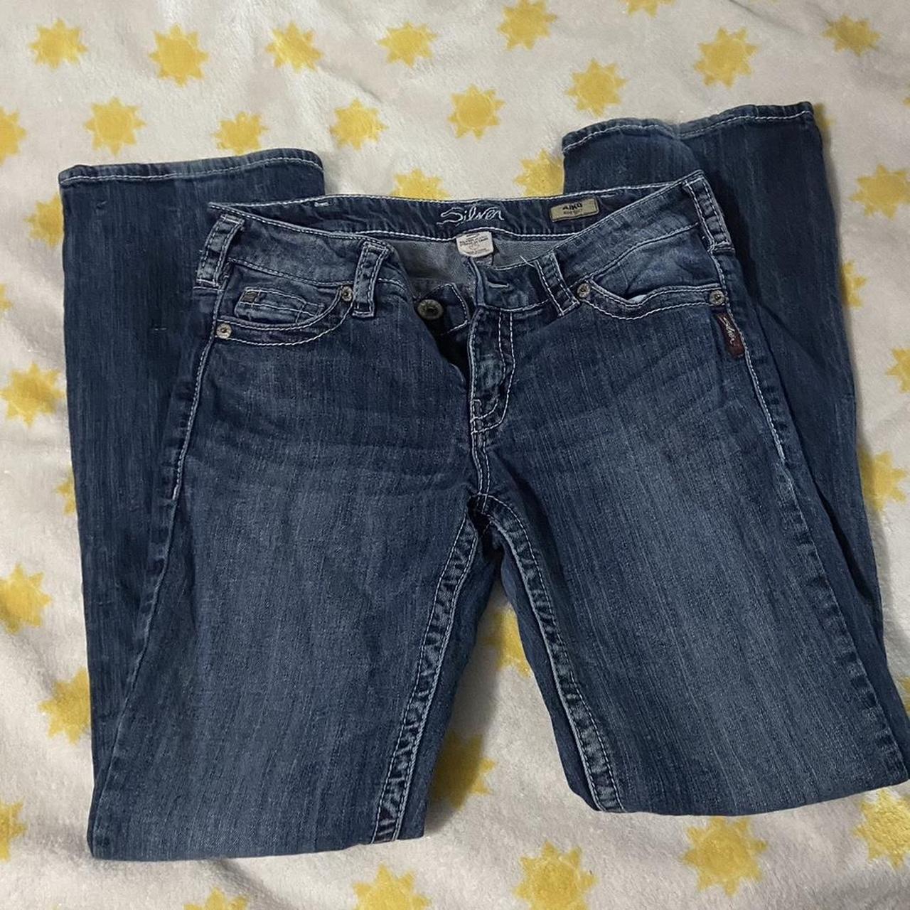 Navy blue midrise bootcut jeans with 'S' detail on... Depop