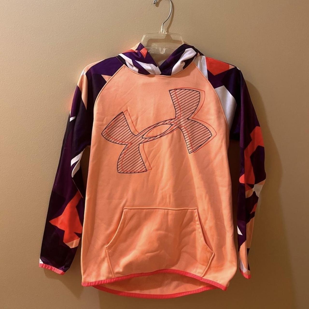 Girls youth XL peach and purple Under Armour hoodie