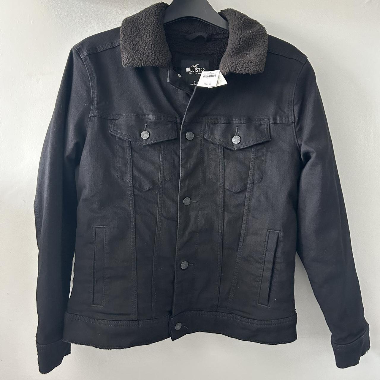 Hollister black fur lined denim jacket Men s Size. Depop